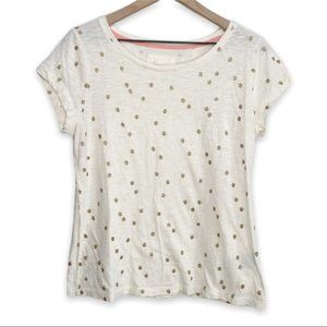 Boden Glitter Spot Scoop Neck Polka Dot Tee T-Shirt Large Cream Gold Slub Knit